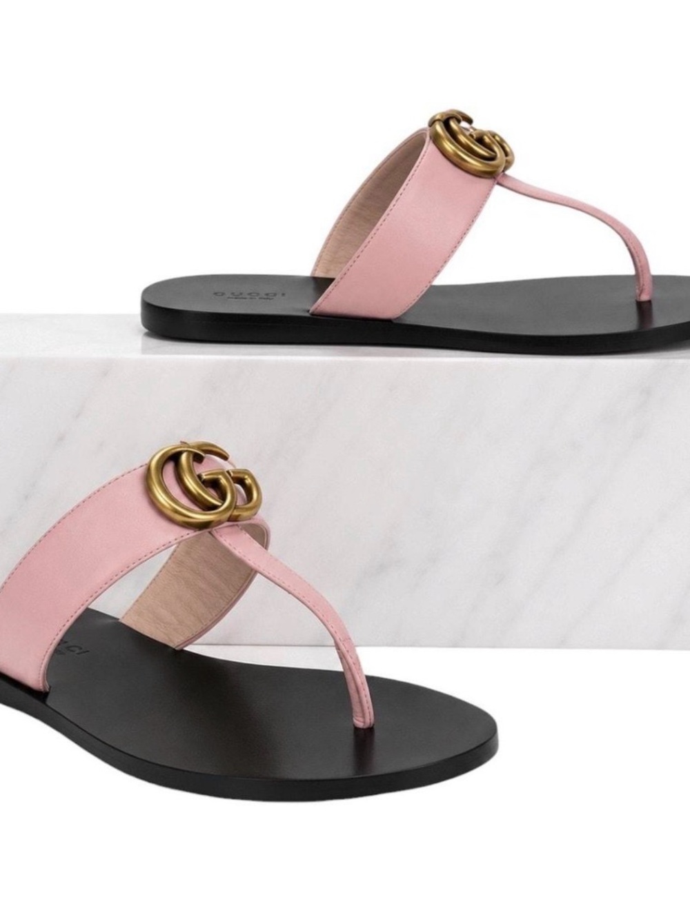 Gucci Pink Leather Thong Sandals with Gold Double G